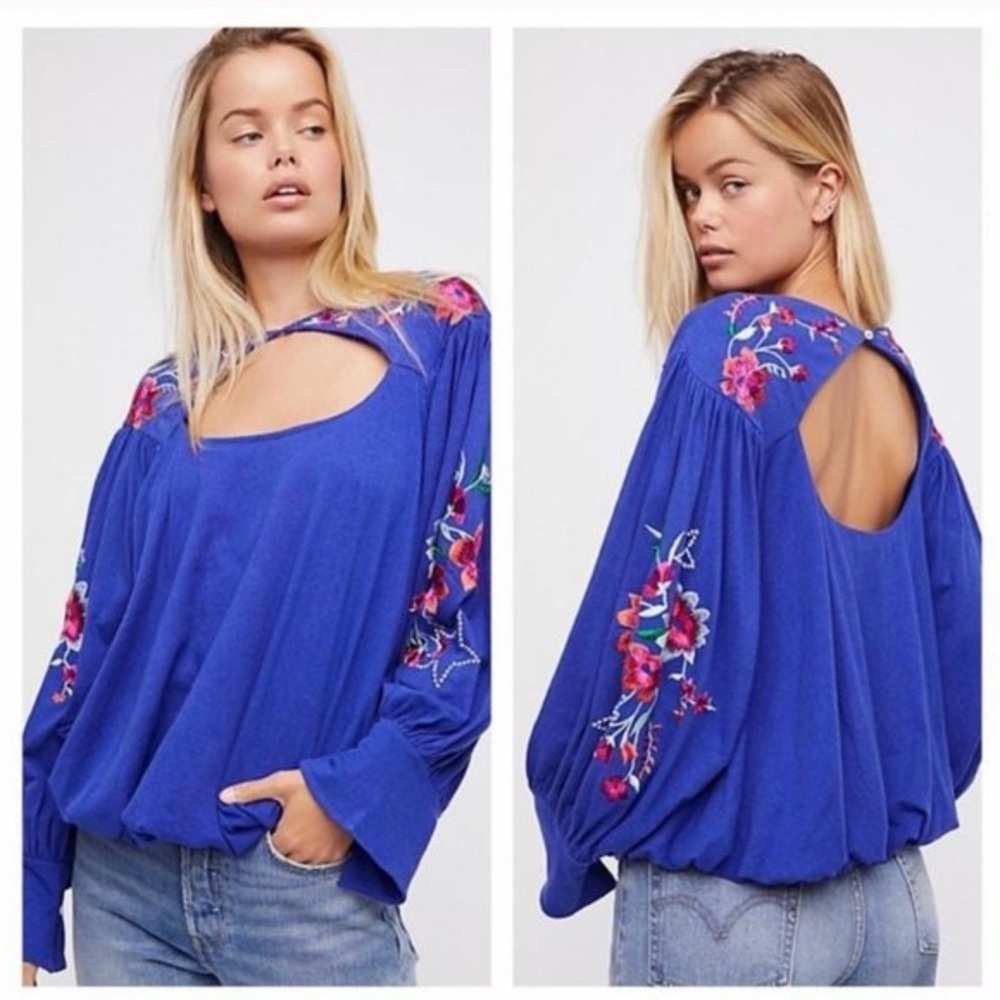 Free People Blue Long Sleeve Top